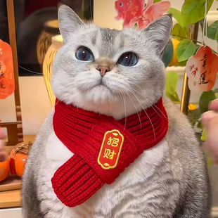 猫咪新年围脖宠物狗狗围巾装饰品小配饰红色喜庆编针织保暖口水巾