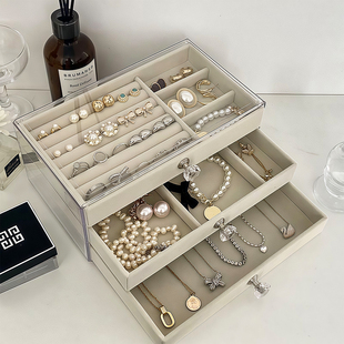 首饰盒情人节礼多层抽屉亚克力防氧化梳妆台桌面高档精致耳环收纳