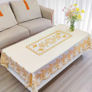 桌布防水防油免洗防烫长方形餐桌布茶几垫塑料台布套客厅烫金桌布