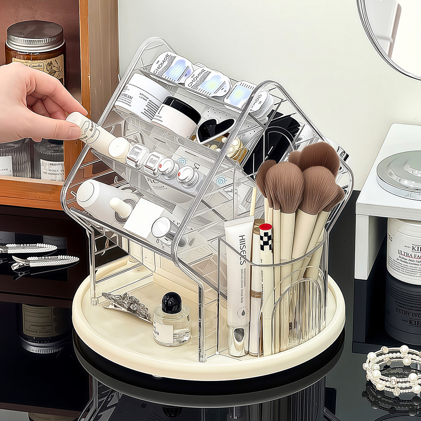 化妆品收纳盒高级桌面可旋转梳妆台口红护肤品多功能大容量置物架