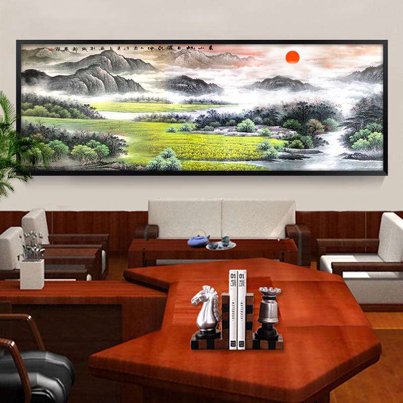 油画山水画风水靠山招财字画客厅装饰画办公室聚宝盆挂画