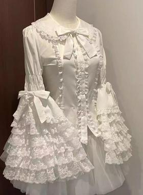蕾丝doll感原创lolita黑白色姬袖Lolita衬衫长袖内搭洛丽塔打底衫