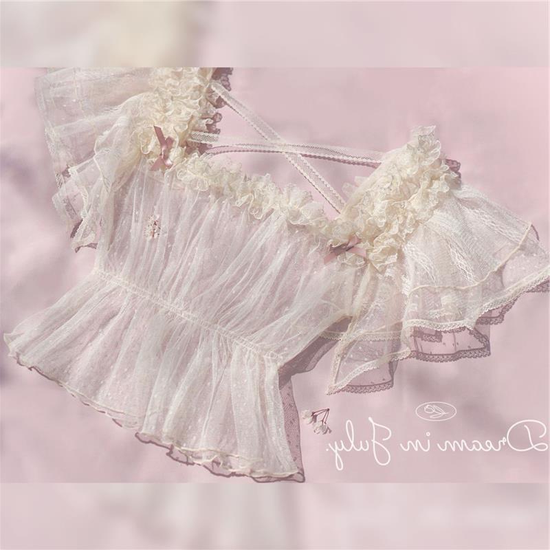 镜上芭蕾蕾丝软纱内搭夏天轻薄短袖lolita衬衫