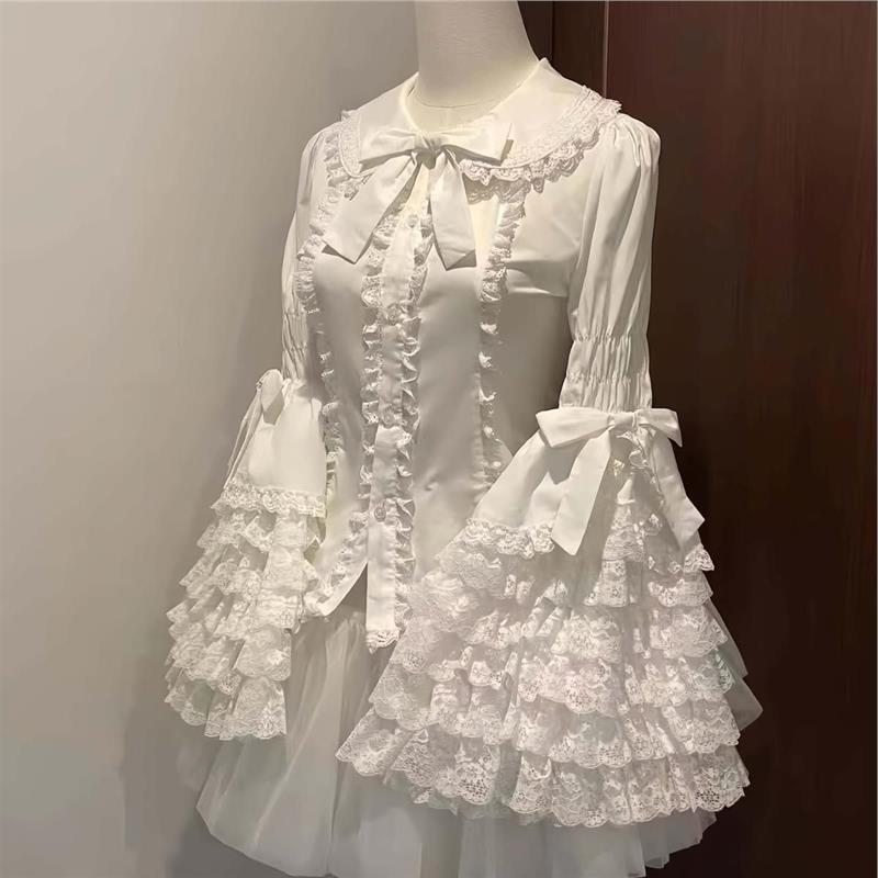 甜美雪纺姬袖衬衫原创lolita内搭 少女感十足长袖蝴蝶结吊带衫