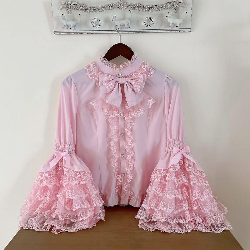 Lolita洋装甜美可爱蕾丝dolllolita姬袖衬衫长袖jsk内搭衬衫上衣