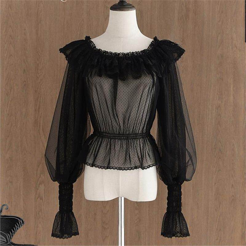 叠心心~lolita方领一字肩复古甜美羊腿袖荷叶边打底网纱衬衫内搭,模玩/动漫/周边/娃圈三坑/桌游,lolita衬衫/内搭,淘宝优惠券,粉丝福利购,淘宝优惠卷