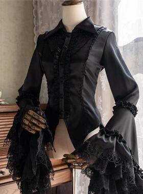 法式古典风格Lolita哥特姬袖蕾丝长袖衬衫甜蜜日系拼接蕾丝花边