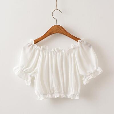 原创lolita内搭新款一字肩雪纺衫