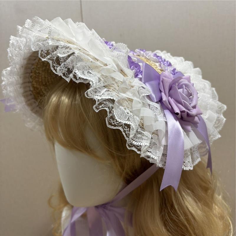 原创汉洋折衷帽子bnt帽手工帽洛丽塔帽扁帽田园系列lolita帽草编