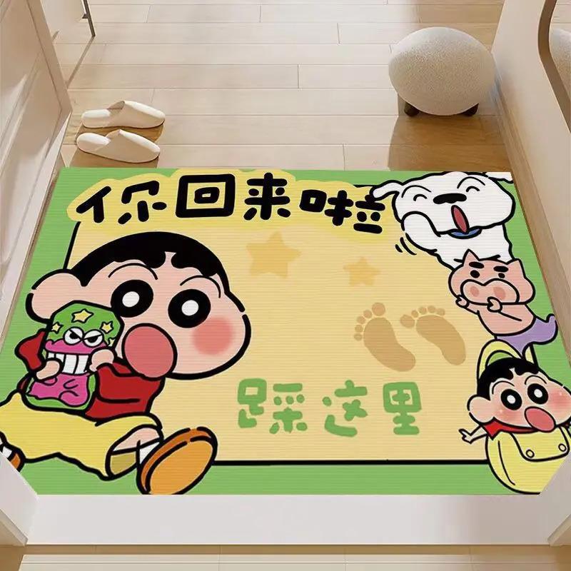 热门蜡笔小新入户玄关水晶绒地垫客厅卧室防潮脚垫吸水防滑地毯cc
