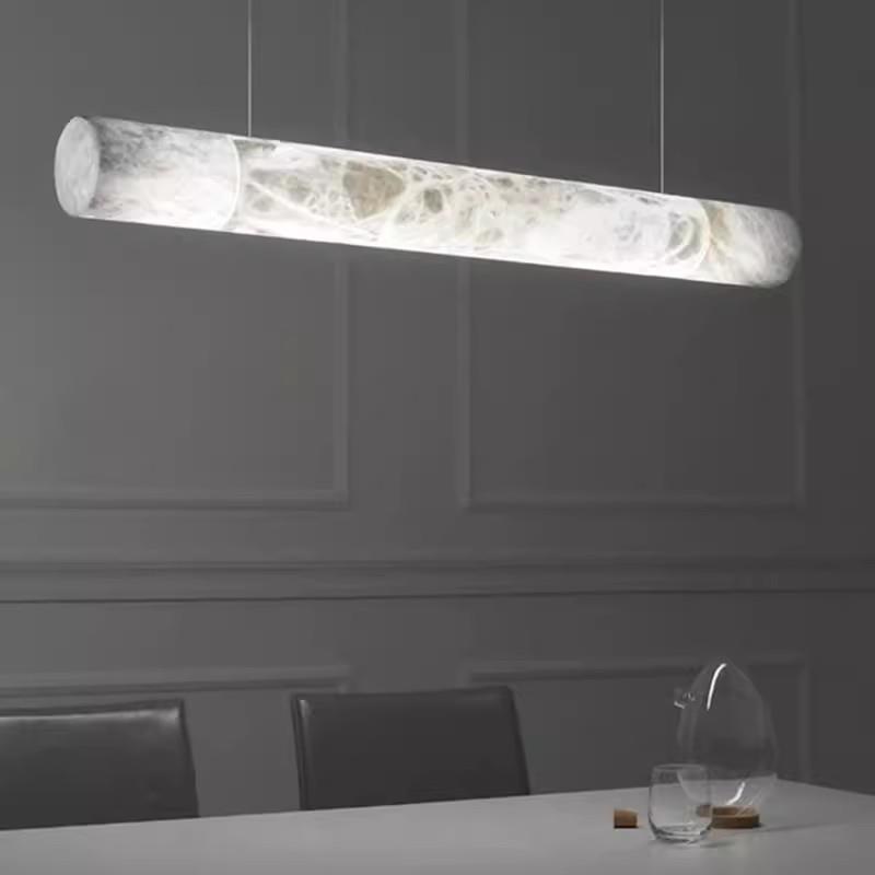 现代简约天然云石吊灯设计师轻奢高级感餐厅客厅圆柱长条一字灯