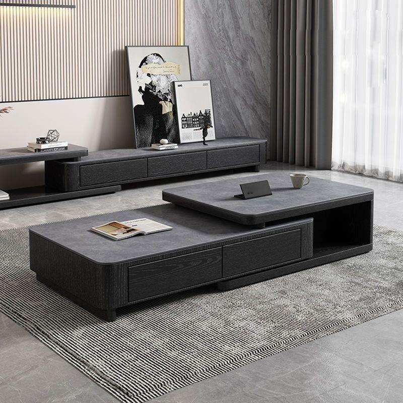 意式岩板茶几轻奢小户型伸缩一体茶几电视柜茶几家用客厅极简茶几