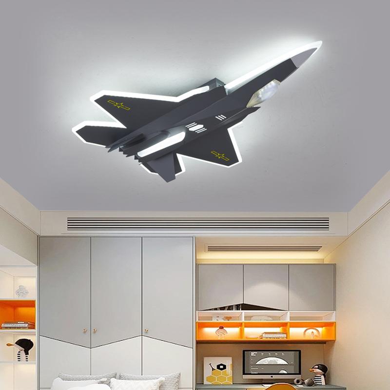 儿童房吸顶灯歼31隐形战斗机灯男孩卧室智能创意模型飞机灯护眼灯