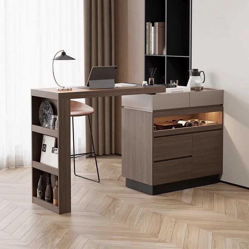 新款意式极简伸缩吧台客厅隔断小户型沙发侧边柜一体柜实木餐边柜