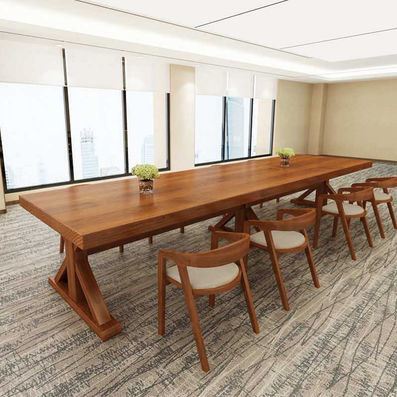 北欧实木会议桌长桌现代简约会议室洽谈桌椅组合大板洽谈专用长桌