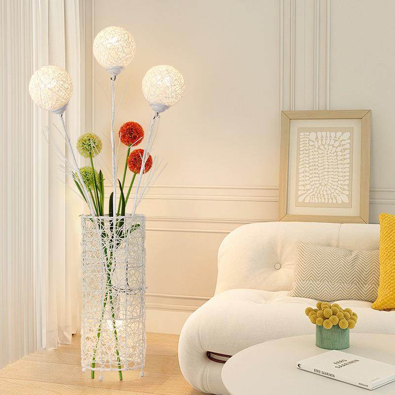 藤编落地灯创意花朵中式民宿禅意茶室客厅灯卧室床头灯藤艺氛围落