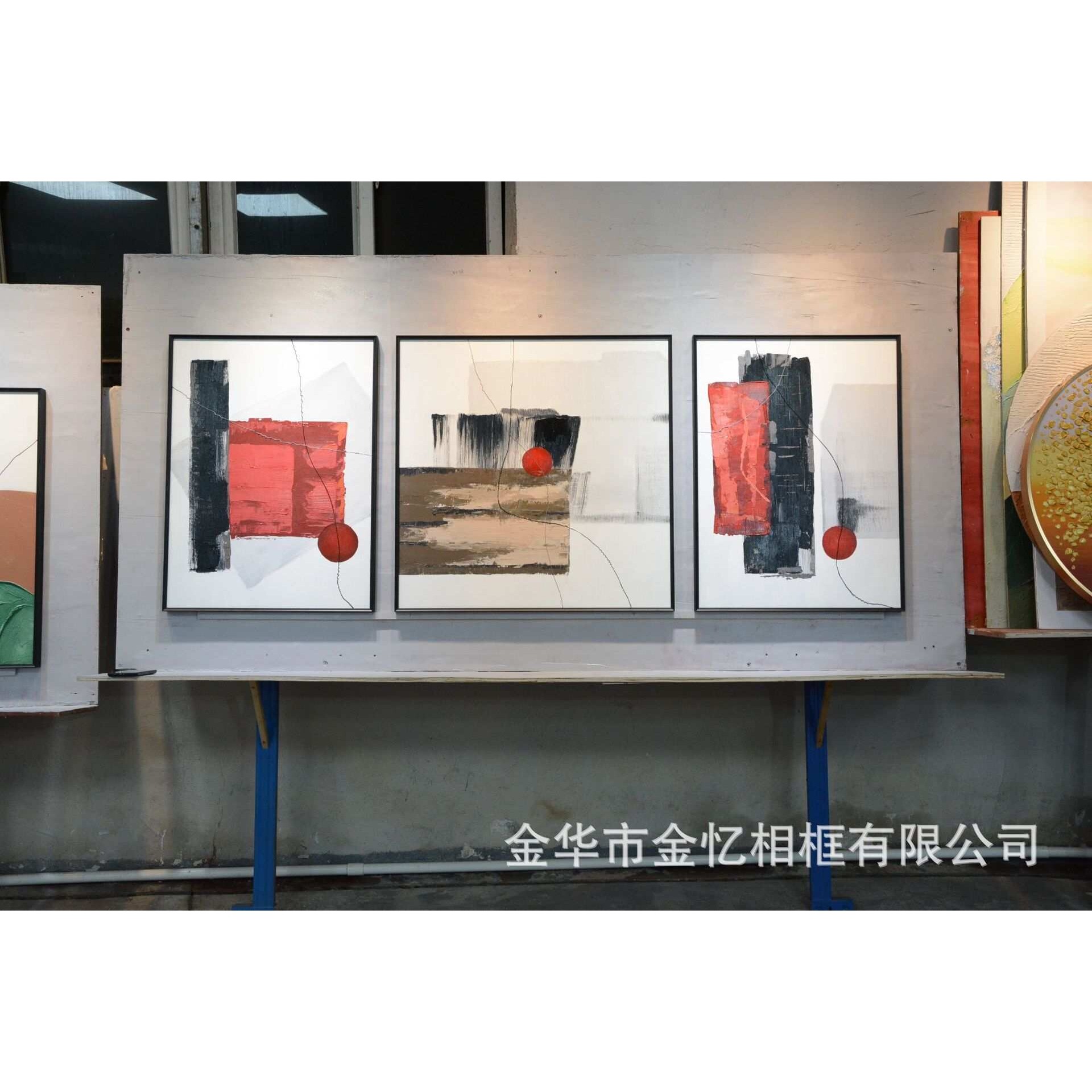 纯手绘客厅金箔装饰画沙发墙挂画现代三联立体肌理抽象花卉大油画