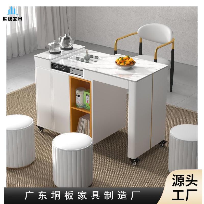 茶桌现代简约移动茶台轻奢茶几阳台茶车可旋转小型泡茶桌伸缩岩板