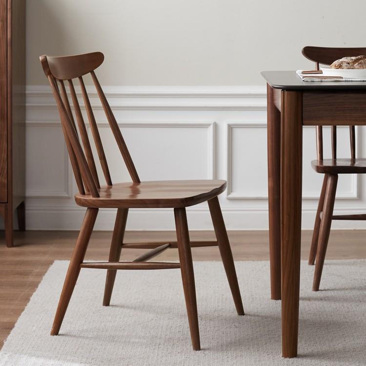 实木餐椅黑胡桃木温莎椅家用现代简约靠背椅日式书房椅子轻奢家具