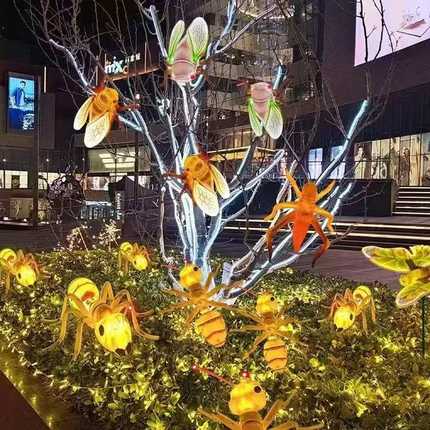 LED动态蝴蝶灯露营景观灯户外发光昆虫动物电动仿真蜻蜓蜘蛛蜜蜂