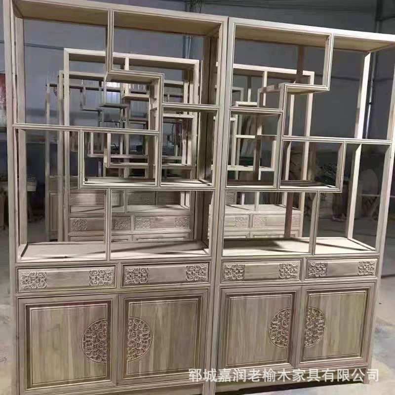 老榆木博古架玄关茶柜文玩古董收纳架客厅隔断展示柜复古做旧书架