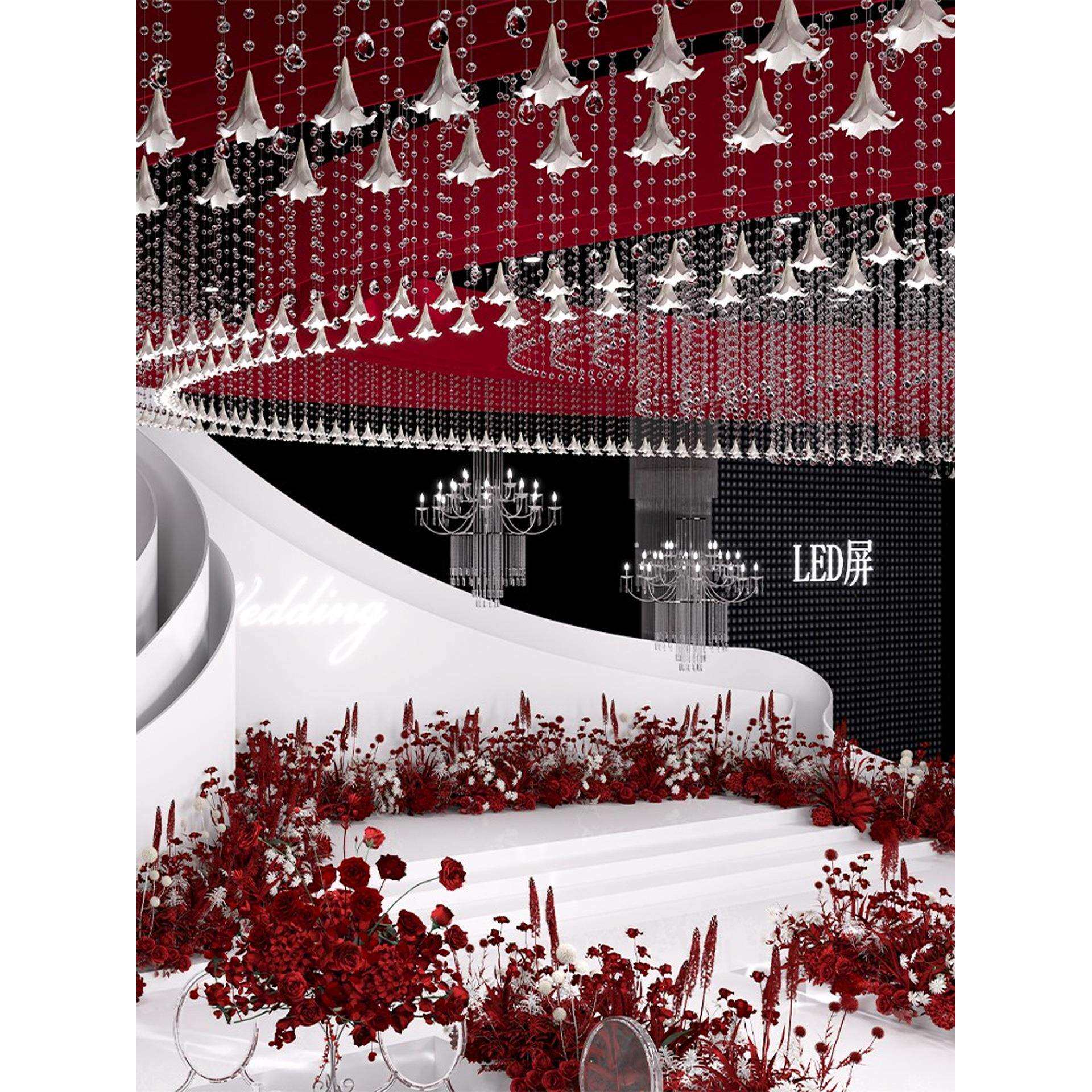 婚礼堂灯光婚礼宴会厅水晶珠帘吊灯婚庆浪漫氛围艺术灯具设计