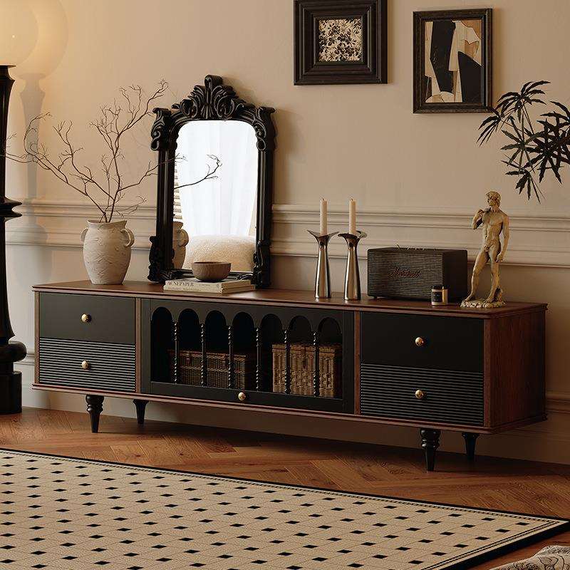 2024新款法式复古实木电视柜美式客厅家用电视柜储物收纳柜地柜