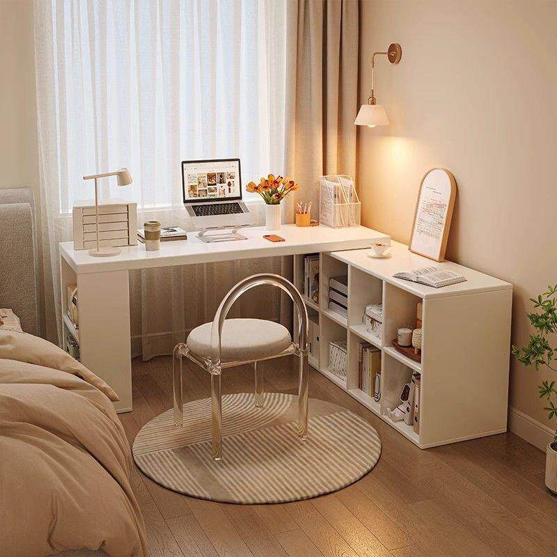 实木转角书桌卧室简约床边电脑桌l型书桌书柜一体桌拐角办公桌