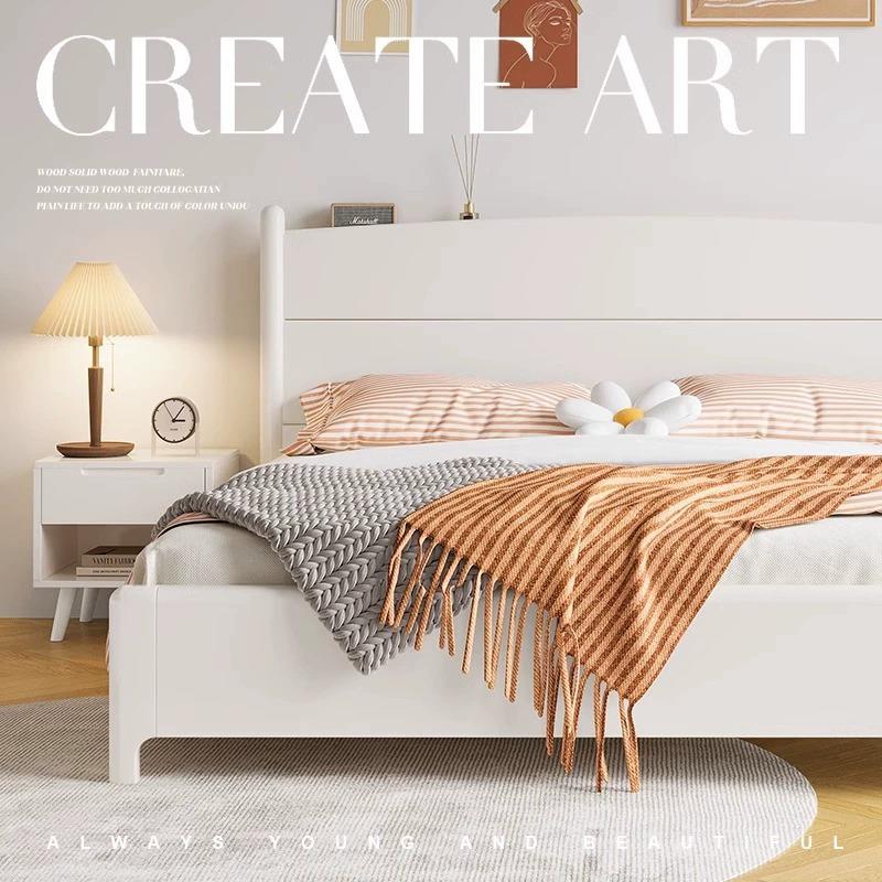 北欧全实木床白色床奶油风现代简约1.8双人床主卧1.5米经济型家具