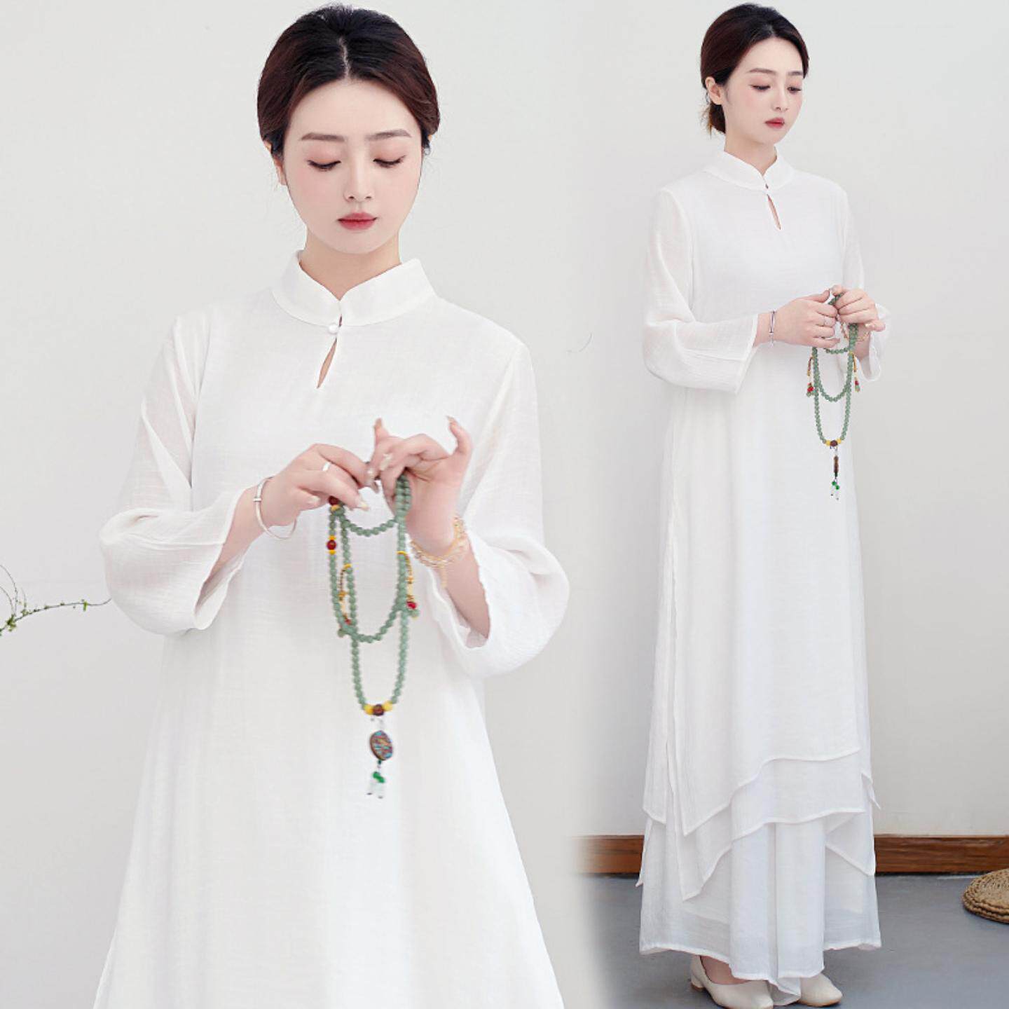 禅意女装丝麻茶服禅修居士服