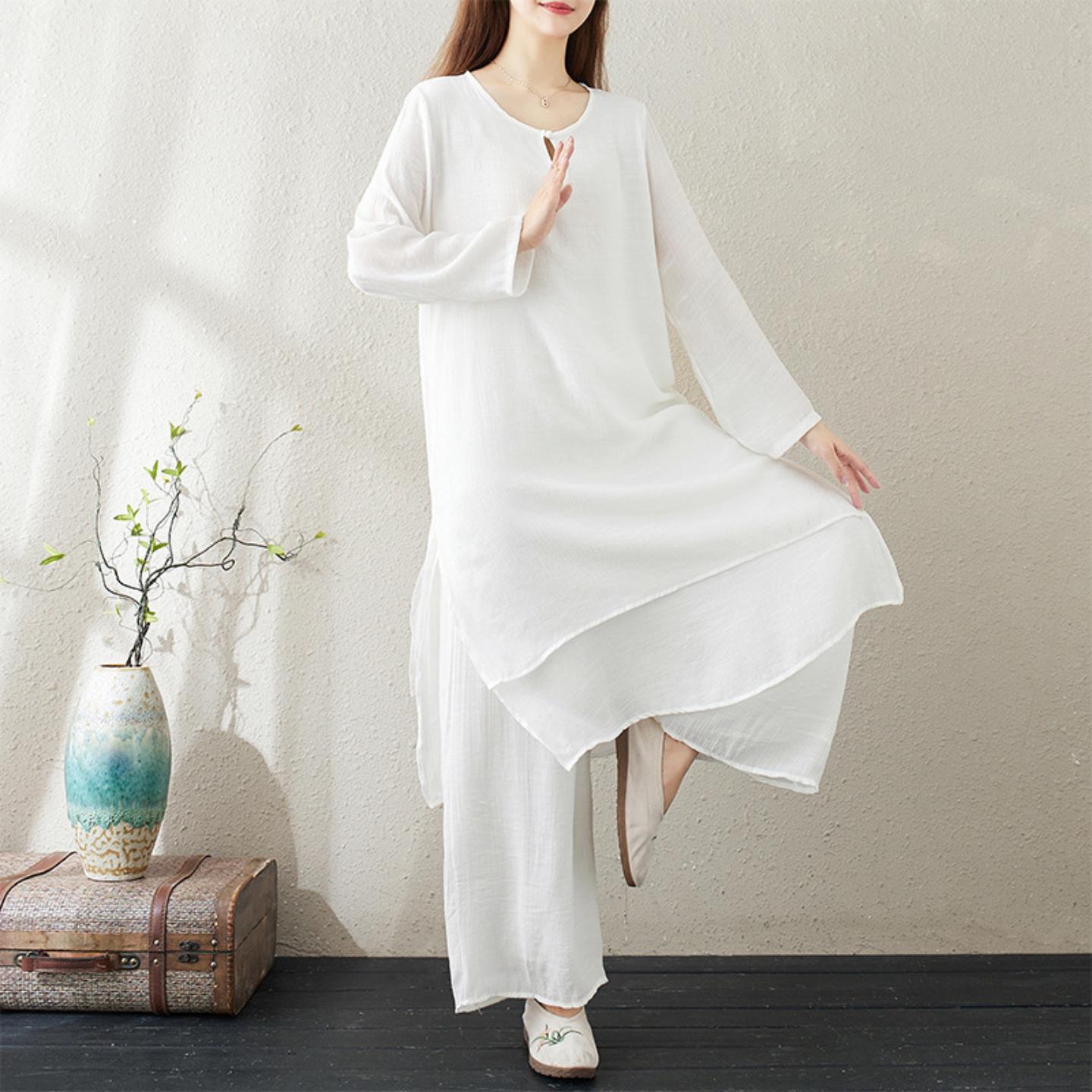 中式禅舞服套装佛系居士服白色