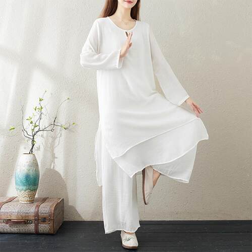 中式禅舞服套装佛系居士服白色