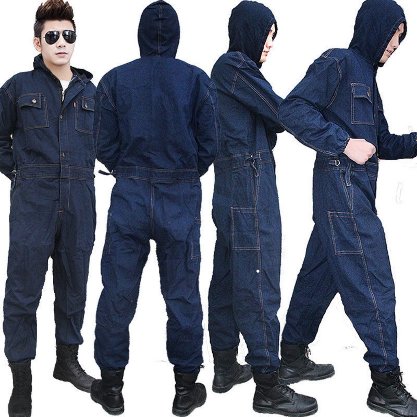 连体牛仔工作服套装防脏衣工装
