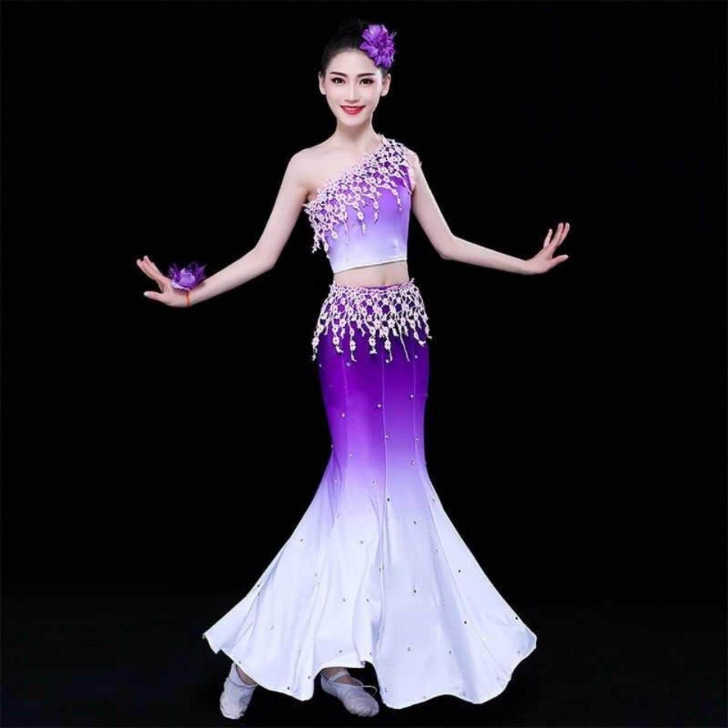 新款傣族舞蹈服女包臀弹性修身