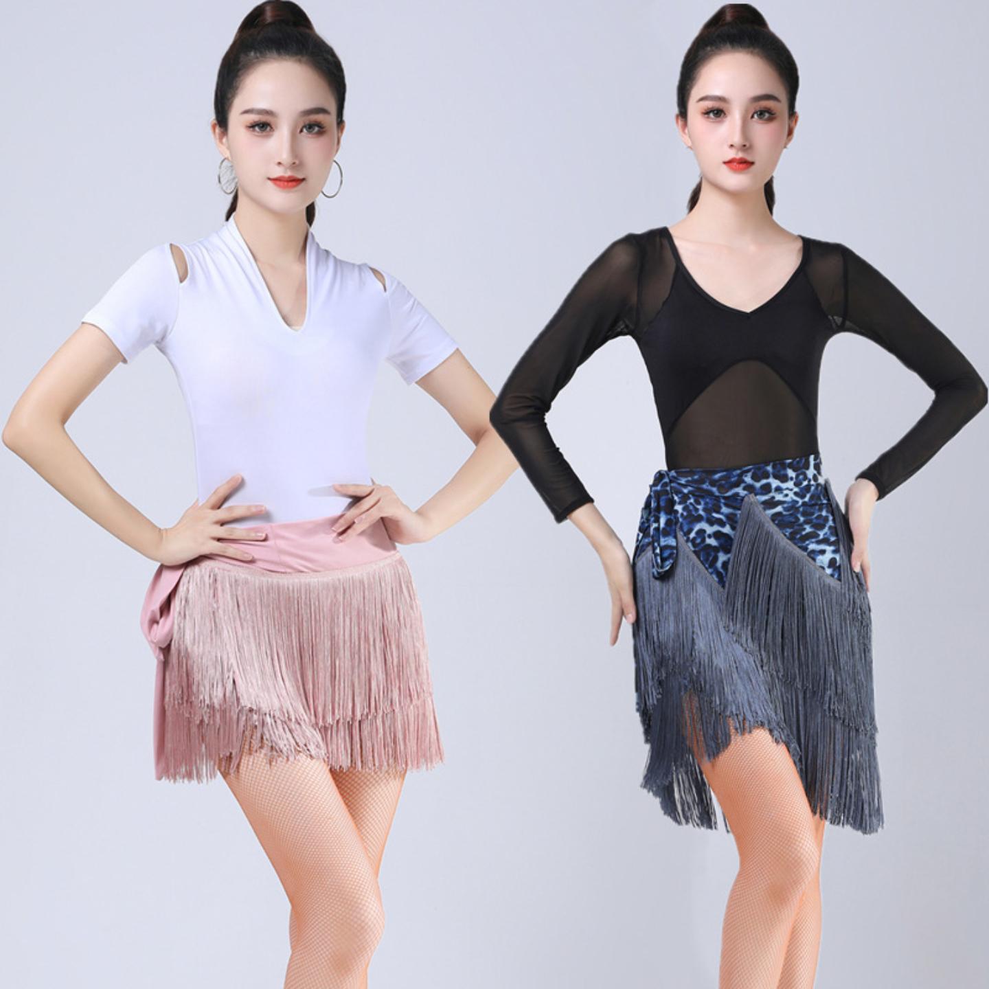 拉丁舞裙女新款练功服臀巾系带