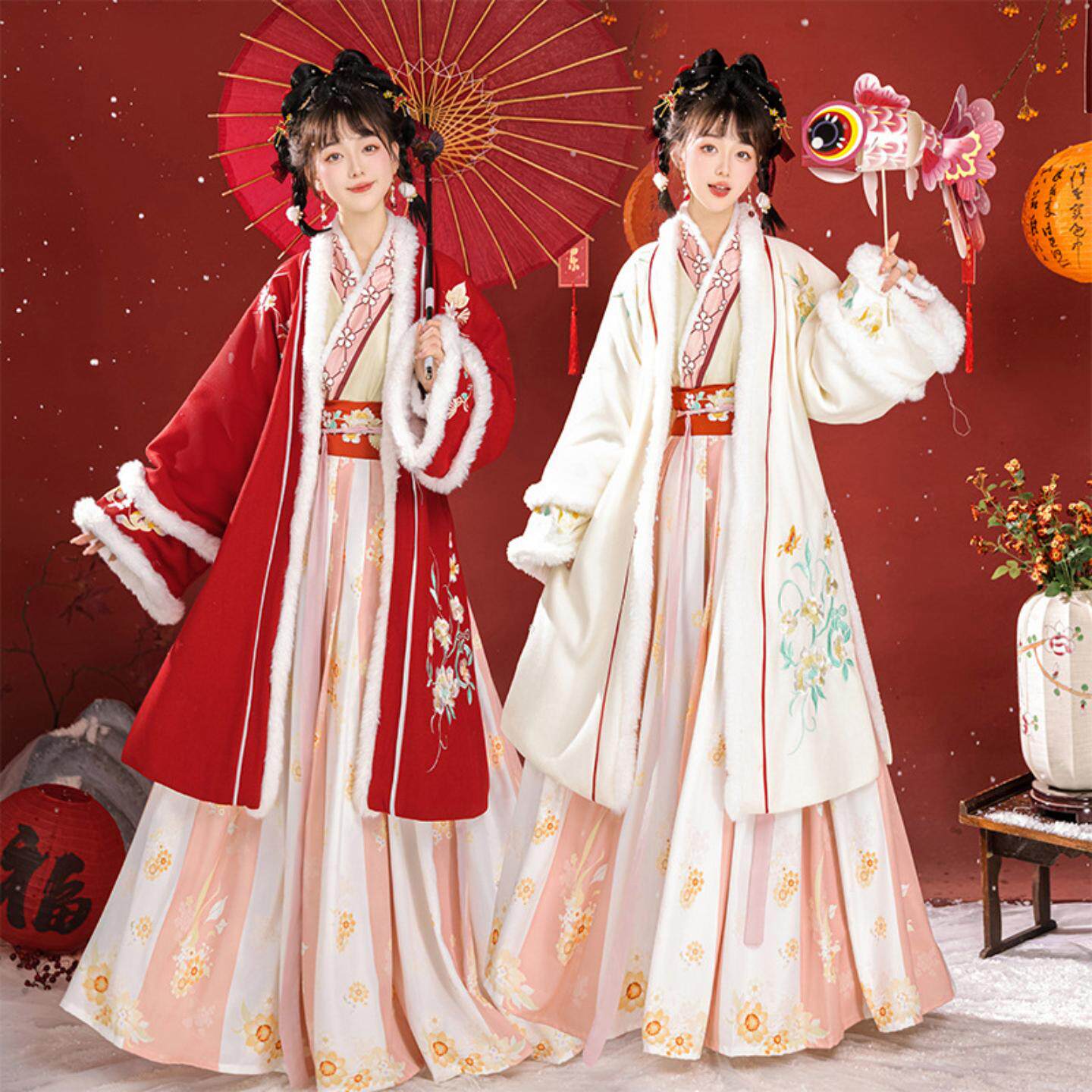 宋制加绒对襟汉服女套装