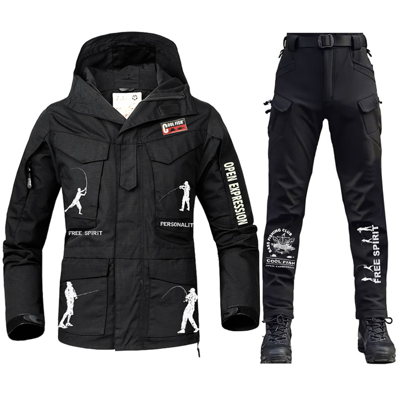 钓鱼保暖服套装秋冬加绒加厚防风防泼水防寒路亚矶钓海钓冲锋衣裤