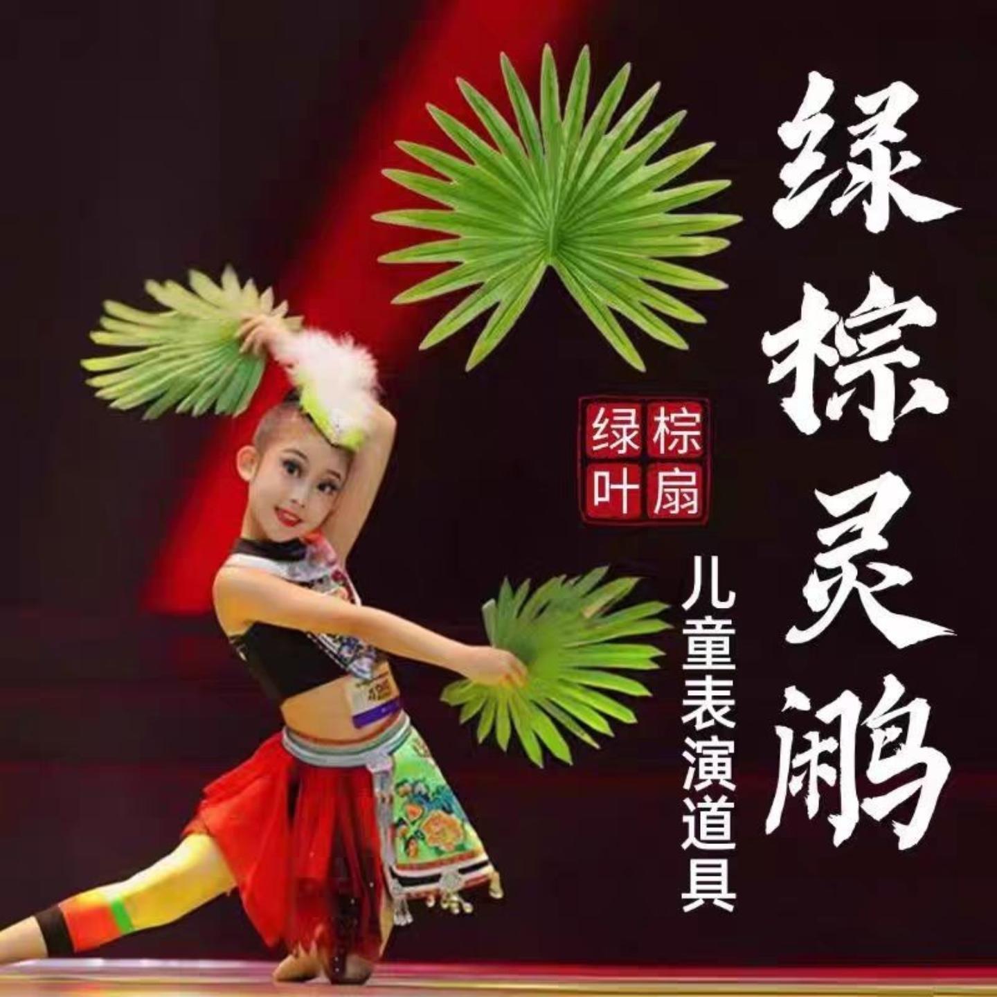 云南哈尼族少儿舞蹈棕扇道具绿棕