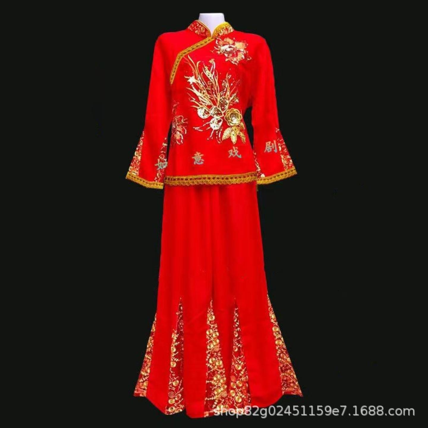 宽金边裤子秧歌服装套装古典舞演出服女飘逸中老年腰鼓扇子舞中国