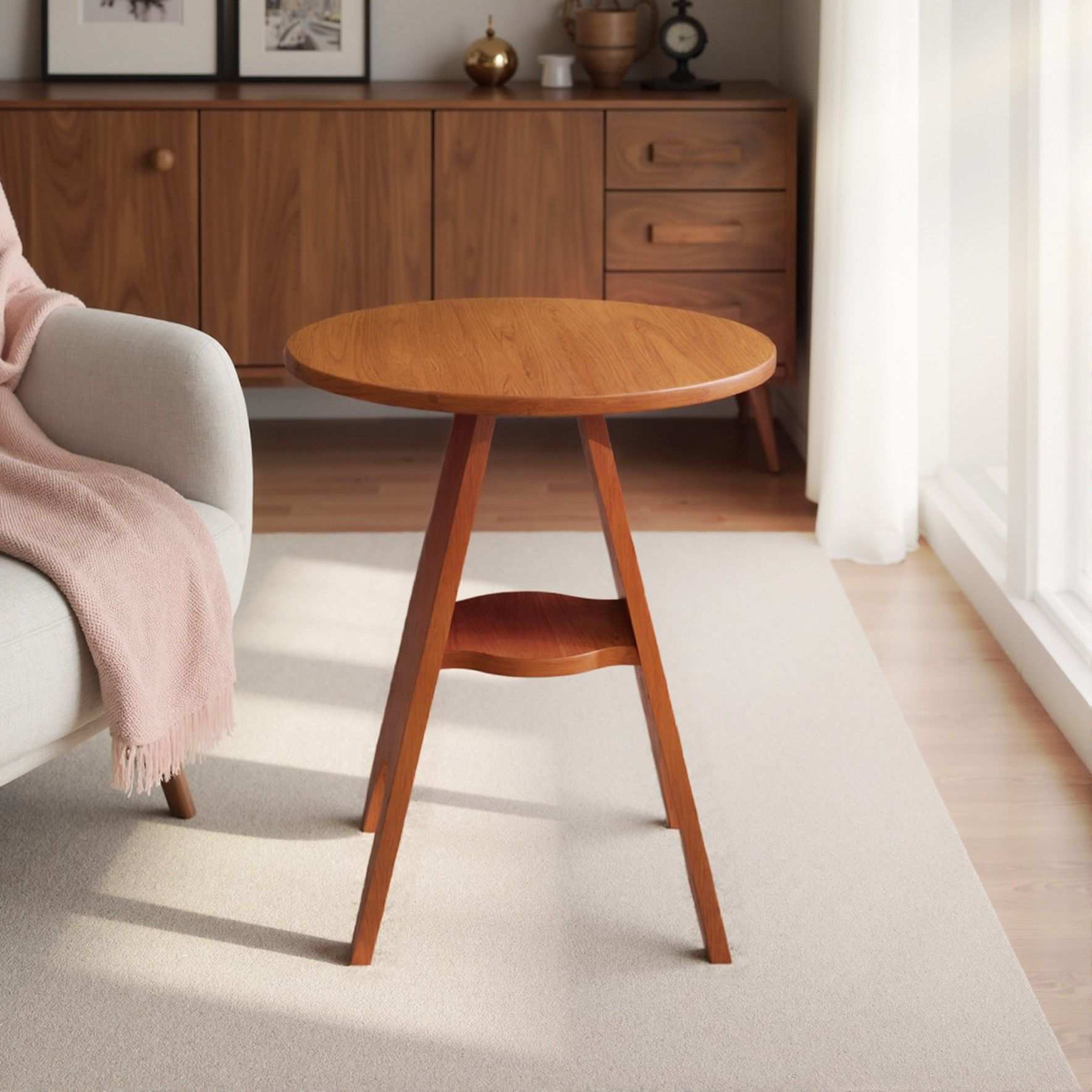 中式橡胶木实木客厅沙发角几边几茶几床头置物架阳台小圆桌茶桌子