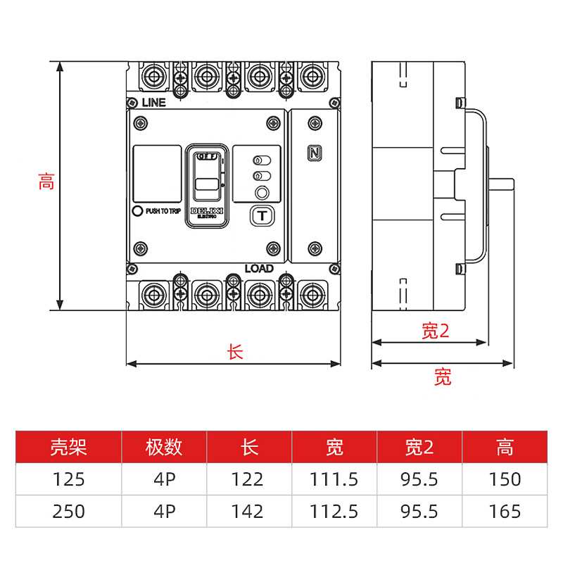 德力西CDM3LT空气开关带漏电保护断路器4P透明三相电四线空开漏保
