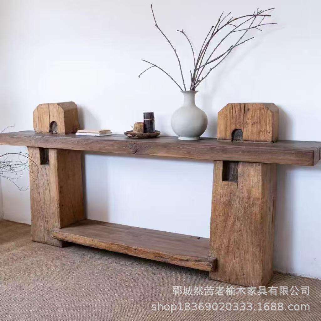 新中式老榆木餐边柜客厅玄关条案置物架家用靠墙茶水柜实木储物柜