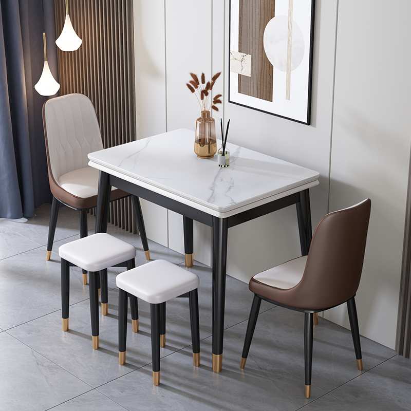 9C岩板折叠餐桌家用小户型实木可伸缩现代简约轻奢饭桌长方形省空