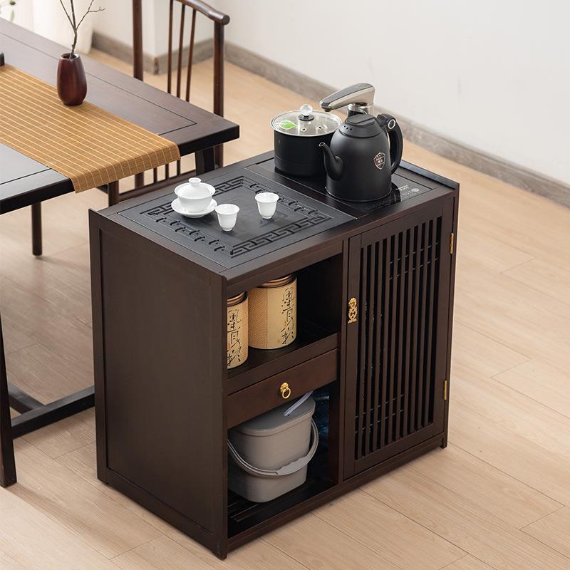 新中式实木茶台乌金石茶水柜家用泡茶桌小户型烧水壶一体带轮茶几