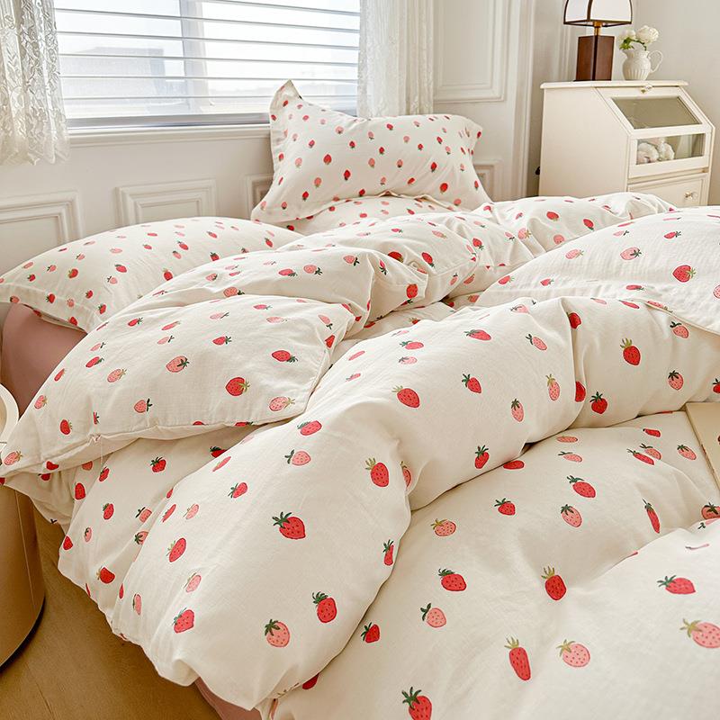 纯棉全棉四件套床单被套A类双层纱宿舍床三四件套1.21.5m床上用品