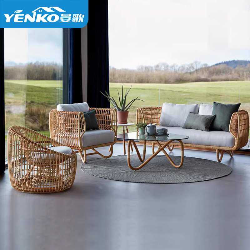 户外藤编沙发阳台休闲庭院民宿别墅室外花园防水防晒露天露台藤椅