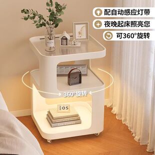 2026床头柜铁艺可移动带灯家用边柜卧室床头置物架小型免安装边几