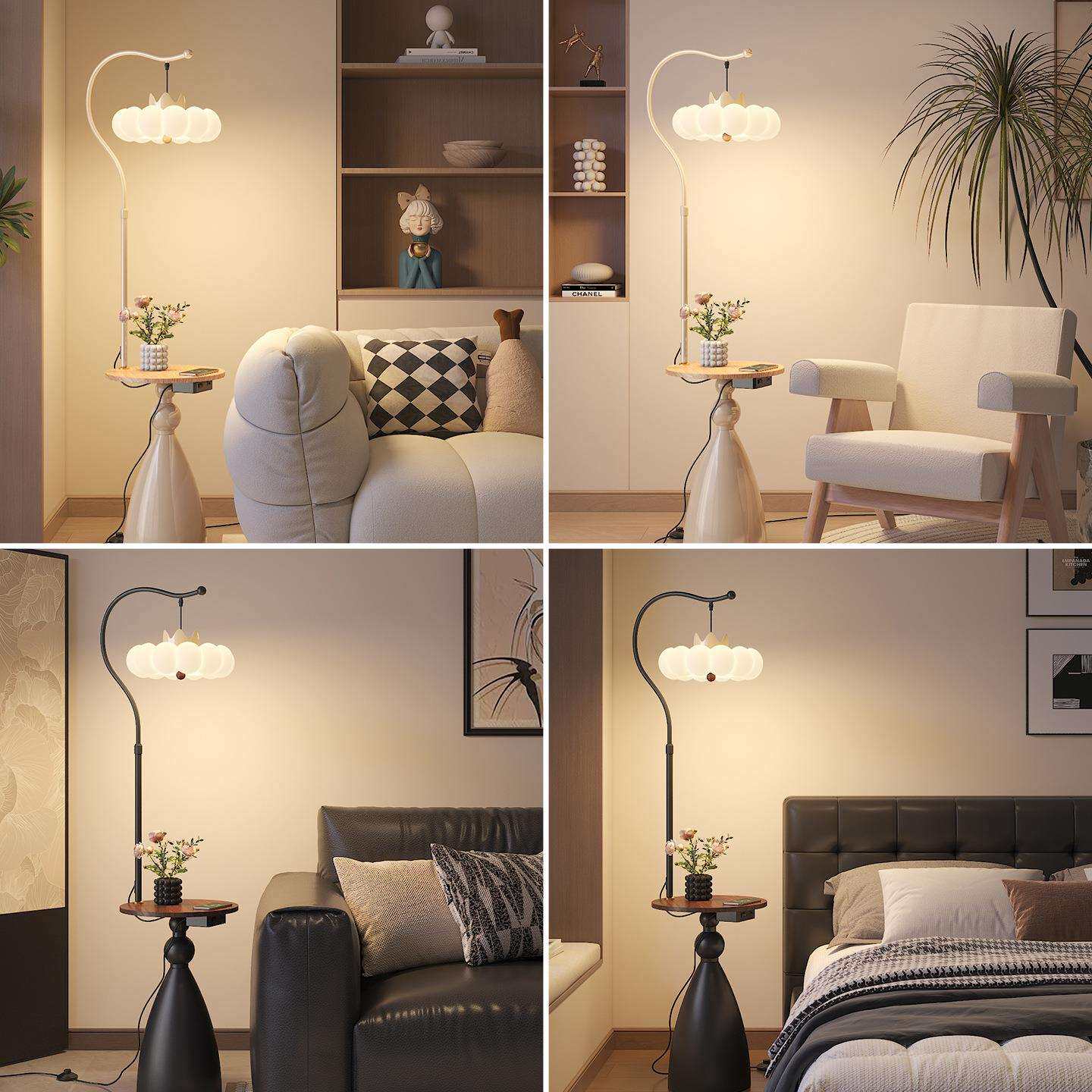 奶油风艺术创意个性客厅落地灯沙发旁边高级感卧室床头柜台灯一体