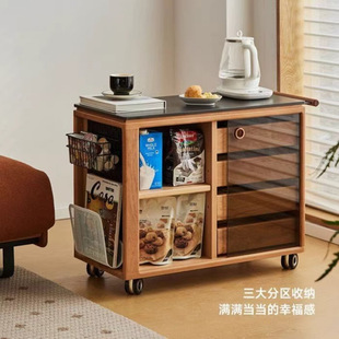 2026北欧小推车实木客厅沙发边柜边几阳台岩板茶台桌茶水柜餐边柜