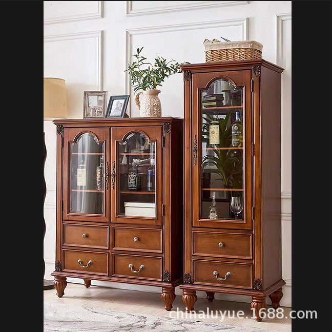 美式复古酒柜客厅靠墙实木双门酒水柜欧式风格单门小酒柜矮柜